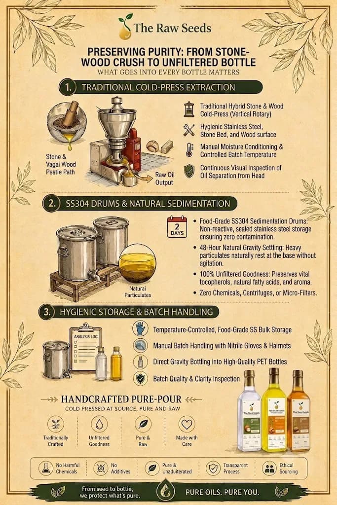 The Raw Seeds guide to preserving purity — what goes into every bottle matters, from stone-wood crush to unfiltered bottle